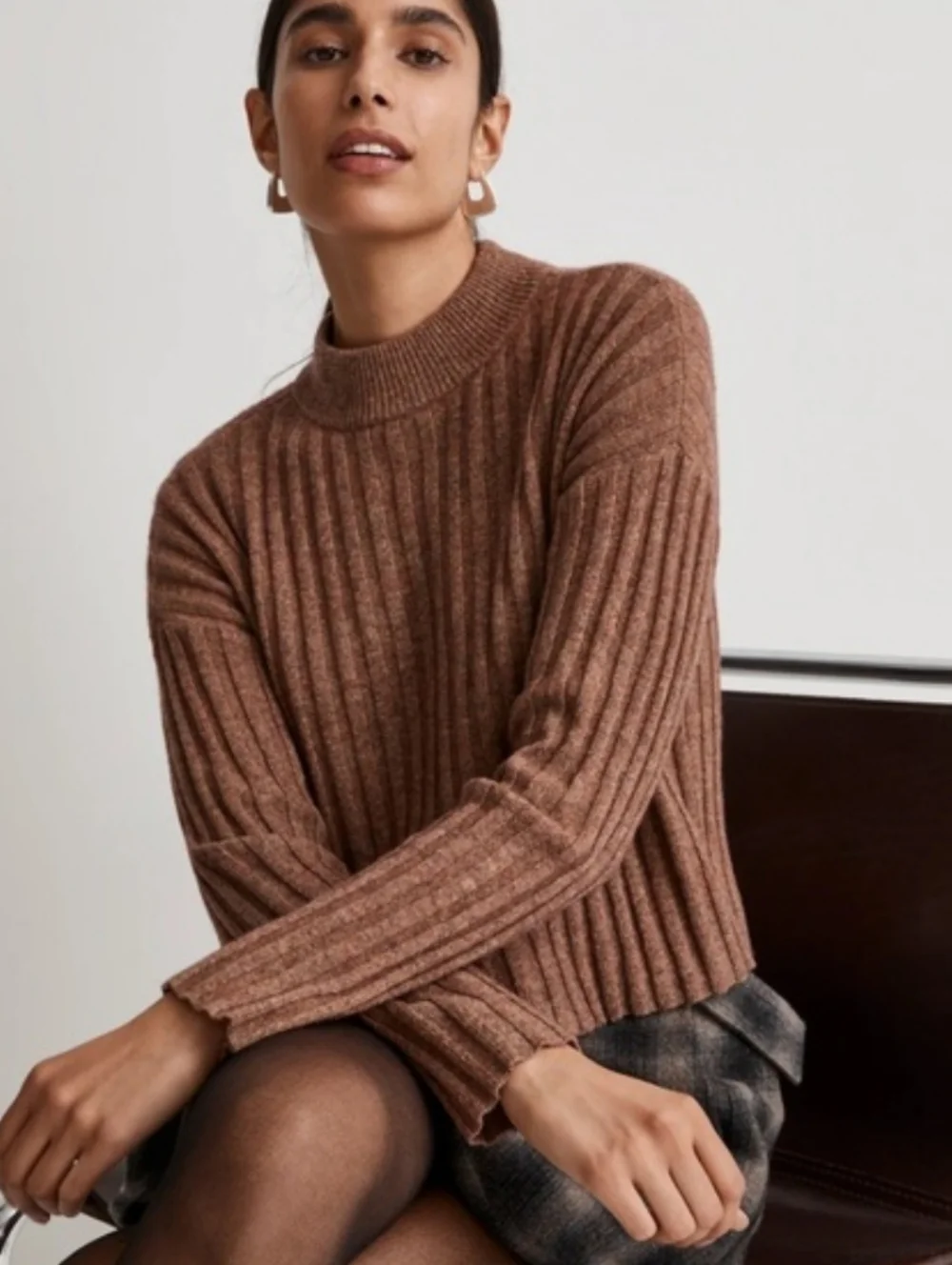 NWOT Madewell Ribbed Mock Neck Crop Sweater Small Wool Blend Pullover